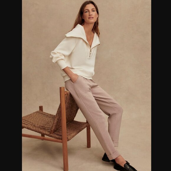 Varley Vine Half Zip Pullover Ottoman Rib Knit Oversized Spread Collar Ivory - Picture 6 of 14